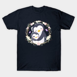 Penguin Motherhood Cartoon T-Shirt